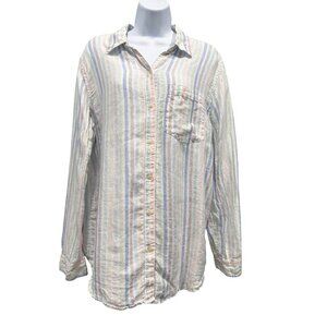 Gap Linen Pastel Striped Boyfriend Fit Button Up Top Beachy Boho Preppy Womens L